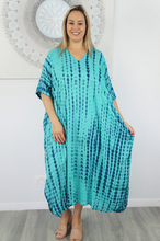 Load image into Gallery viewer, Long Kaftan Dress Crackle Tie Dye Print