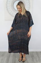 Load image into Gallery viewer, Long Kaftan Dress Crackle Tie Dye Print