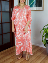 Load image into Gallery viewer, Long Kaftan Dress Fern Print