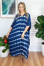 Load image into Gallery viewer, Long Kaftan Dress Shibori Print