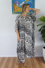 Load image into Gallery viewer, Long Kaftan Dress Snake Cheetah Print