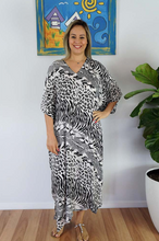 Load image into Gallery viewer, Long Kaftan Dress Snake Cheetah Print