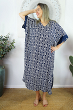 Load image into Gallery viewer, Long Kaftan Dress Tiki Print