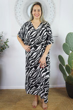 Load image into Gallery viewer, Long Kaftan Dress Large Zebra Print