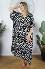 Load image into Gallery viewer, Long Kaftan Dress Large Zebra Print