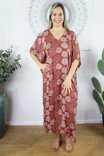 Load image into Gallery viewer, Long Kaftan Dress Sunflower Print