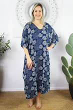 Load image into Gallery viewer, Long Kaftan Dress Sunflower Print