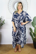 Load image into Gallery viewer, Long Kaftan Dress Fern Print
