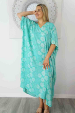 Load image into Gallery viewer, Long Kaftan Dress Sunflower Print