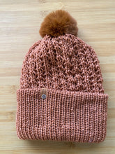 Load image into Gallery viewer, Handmade Lace Knit Beanie with Removable Pom
