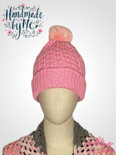 Load image into Gallery viewer, Handmade Lace Knit Beanie with Removable Pom
