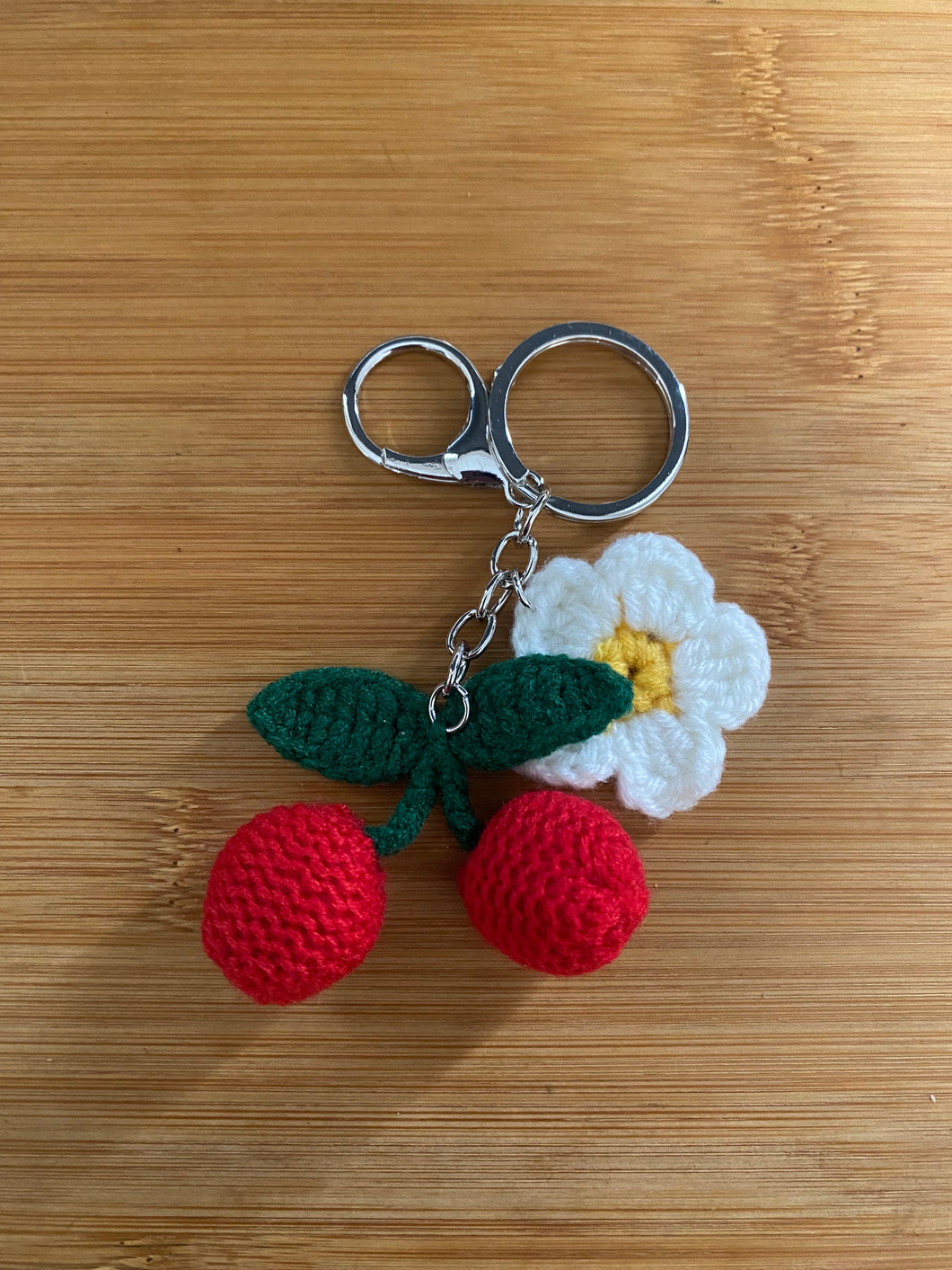 Handmade Crochet Cherry Flower Keychain/Bag Tassel