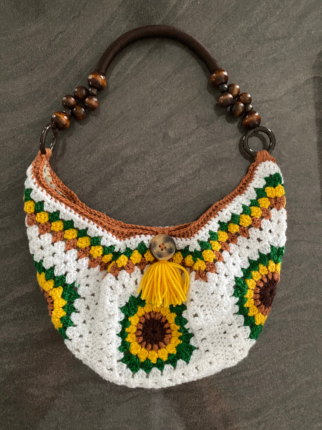 Hand Crochet Boho Sunflower Shoulder Bag