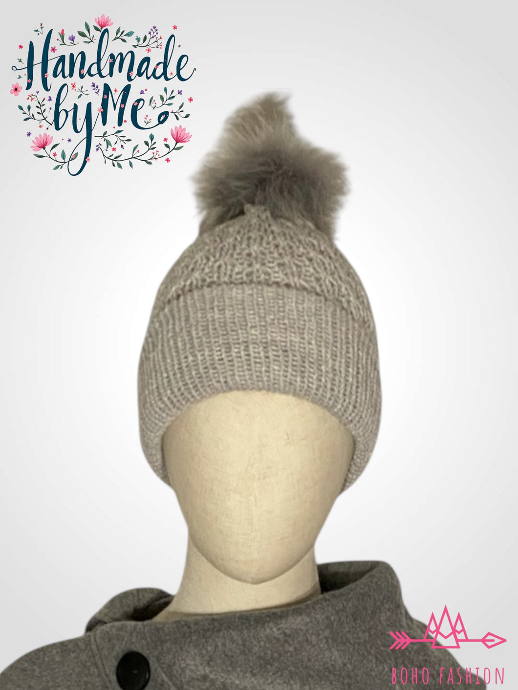 Handmade Lace Knit Beanie with Removable Pom