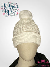 Load image into Gallery viewer, Handmade Lace Knit Beanie with Removable Pom
