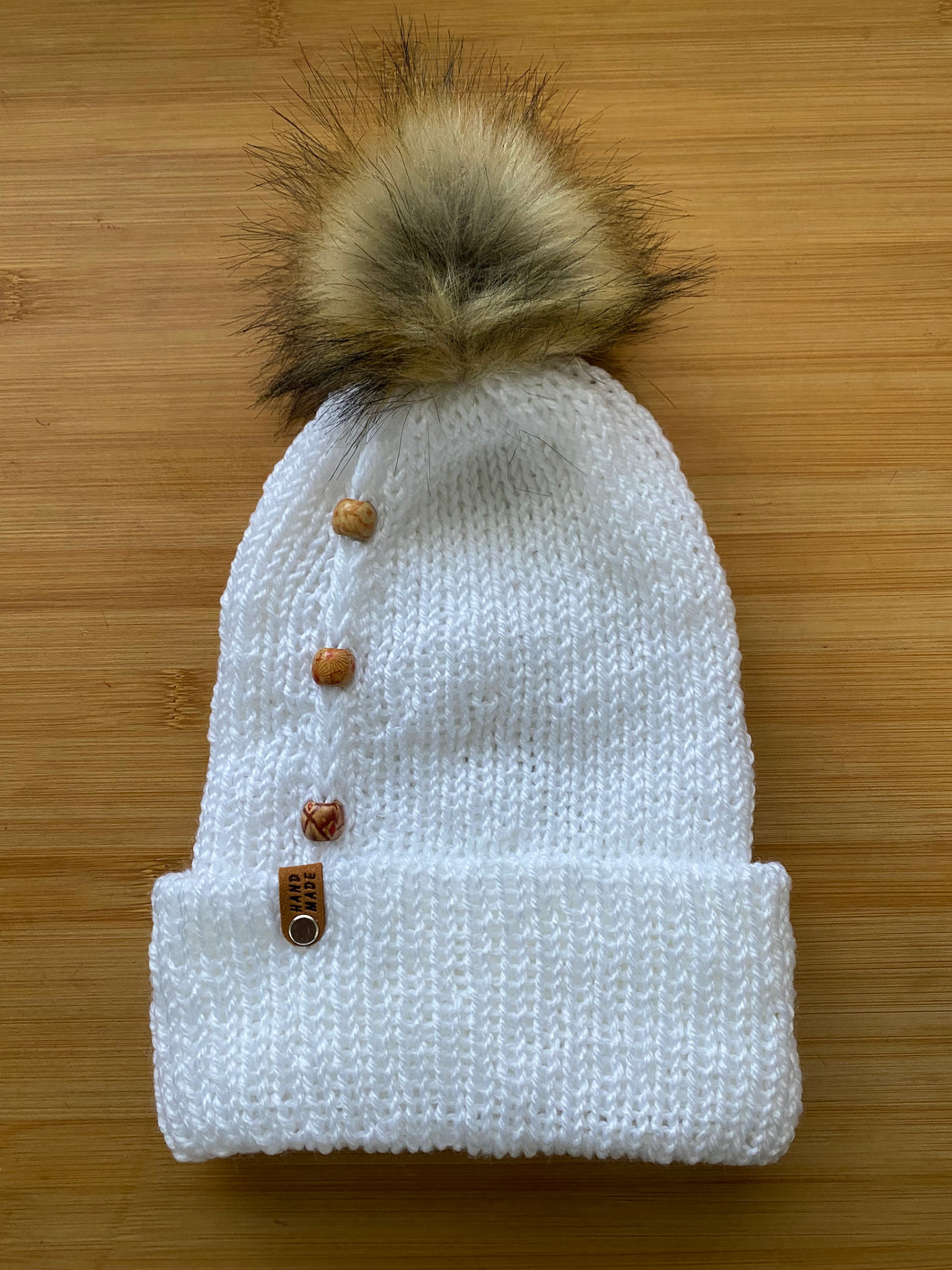 Handmade Knit Beaded Beanie with Removable Pom