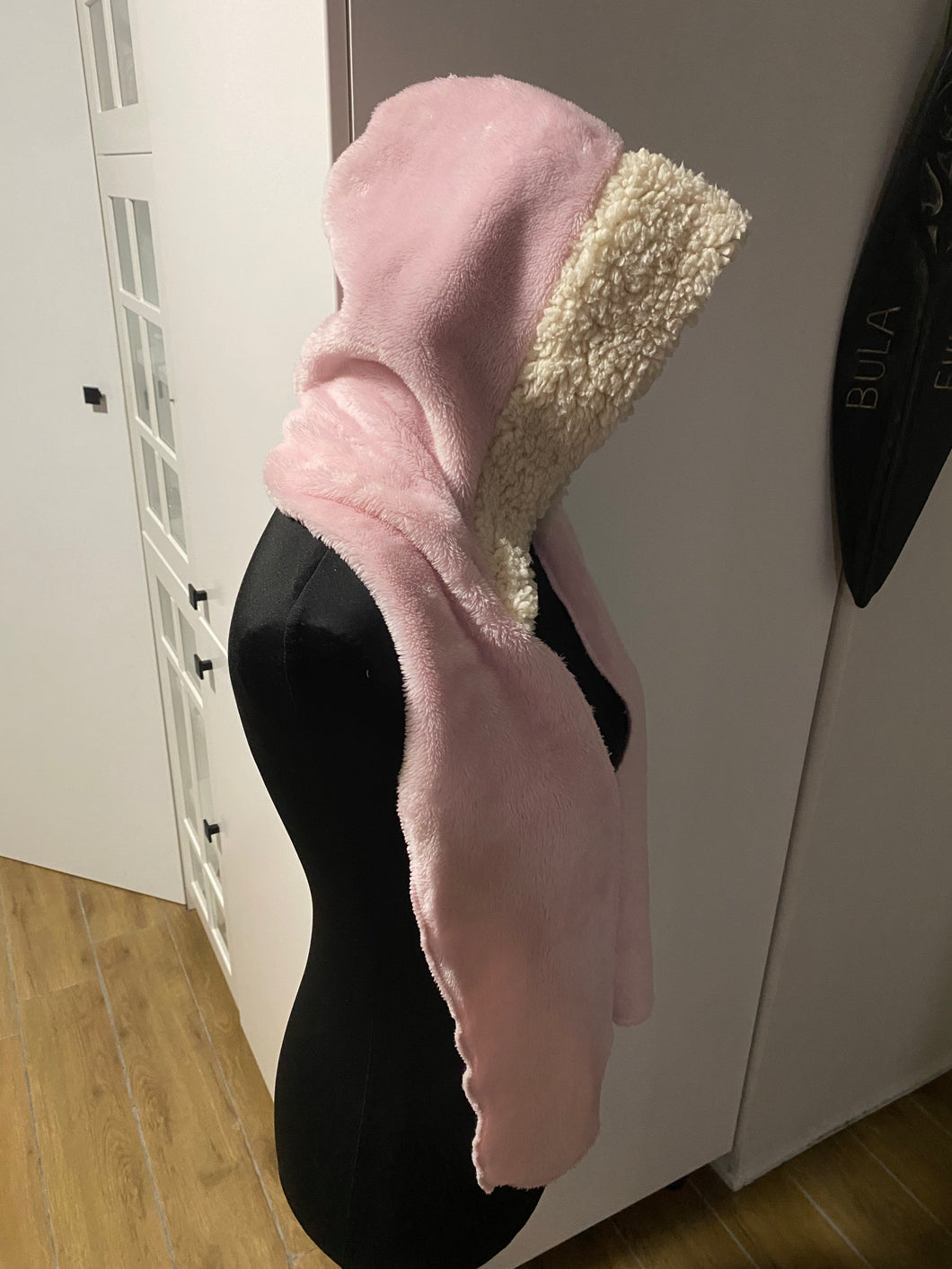 Handmade Winter Hooded Scarf - Coral Fleece