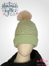 Load image into Gallery viewer, Handmade Lace Knit Beanie with Removable Pom
