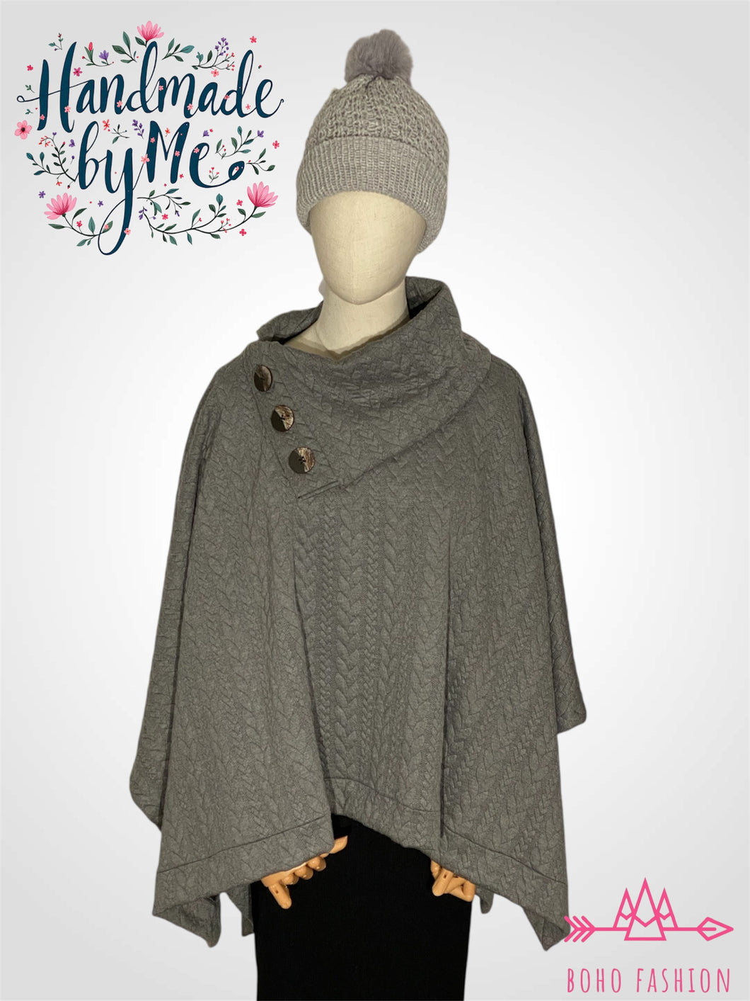 Handmade Jacquard Knit Poncho - Cable