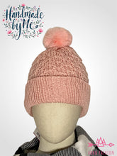 Load image into Gallery viewer, Handmade Lace Knit Beanie with Removable Pom
