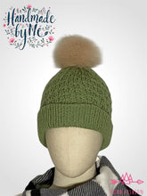 Load image into Gallery viewer, Handmade Lace Knit Beanie with Removable Pom
