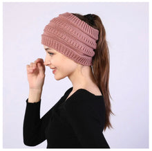 Load image into Gallery viewer, Knitted Beanie with Messy Bun Hole
