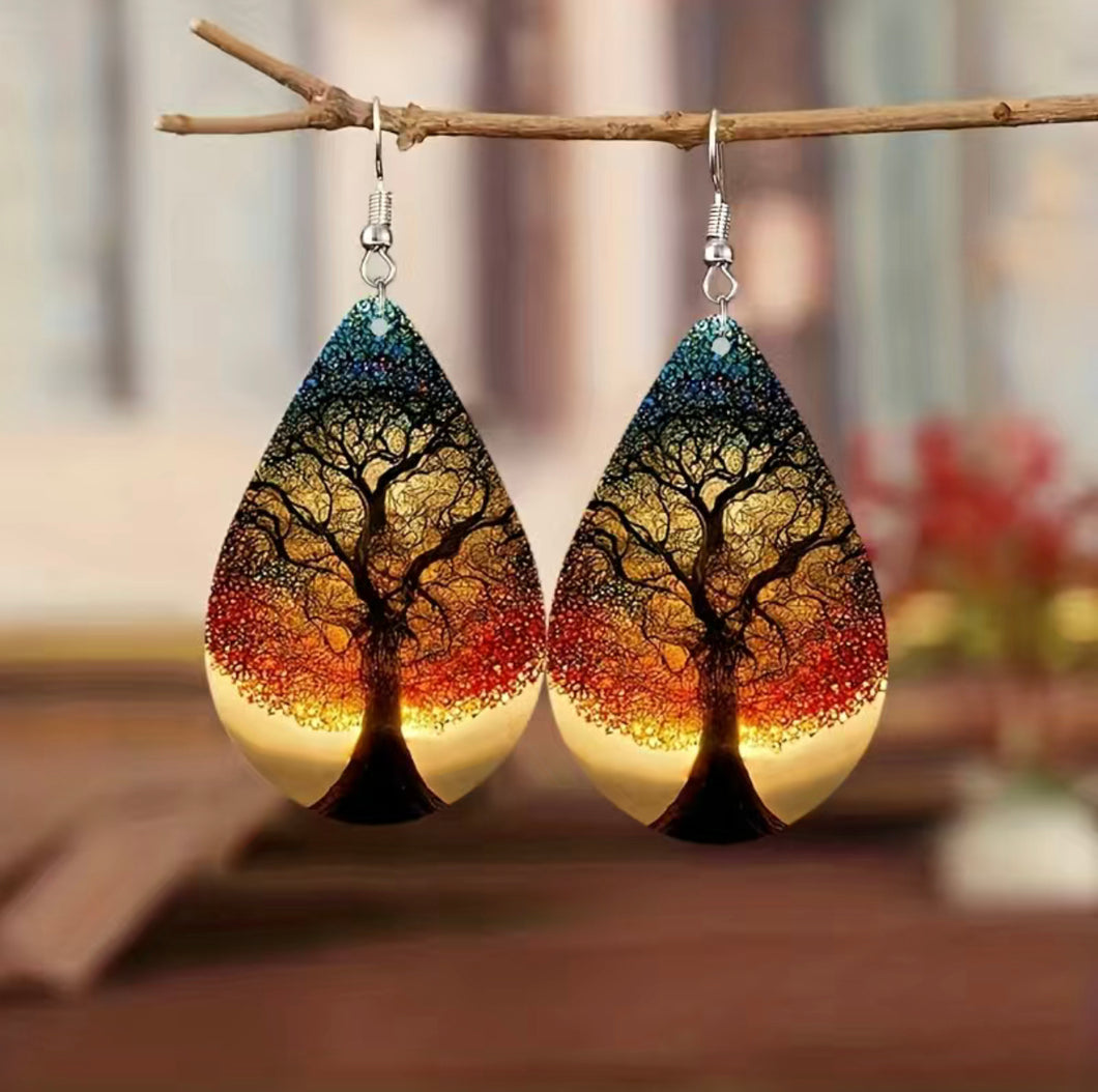 Handcrafted Drop Earrings - Sunset Tree