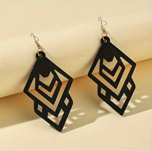 Load image into Gallery viewer, Handcrafted African Wooden Drop Earrings - Art Deco
