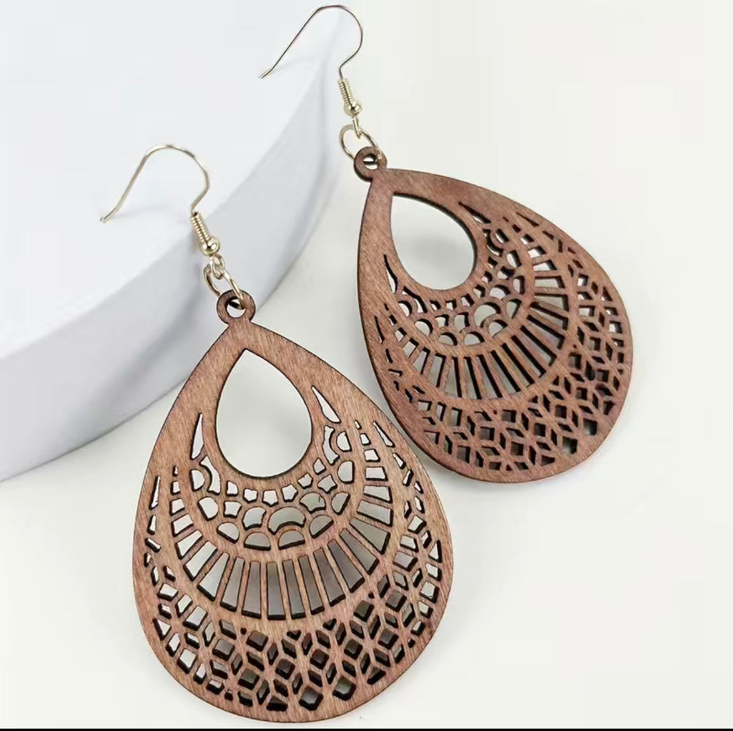 Handcrafted African Wooden Drop Earrings - Drop