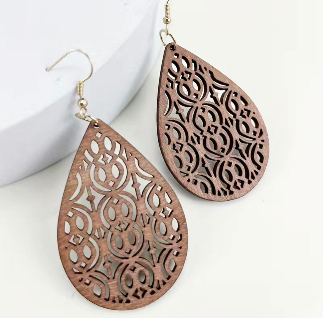 Handcrafted African Wooden Drop Earrings - Drop