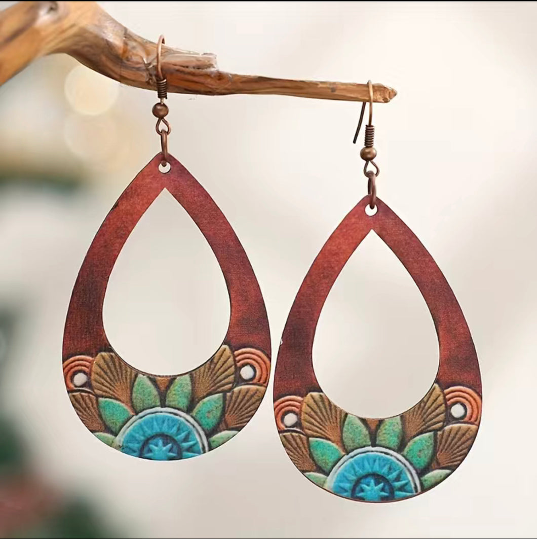 Handcrafted African Wooden Drop Earrings - Boho