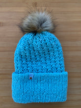 Load image into Gallery viewer, Handmade Lace Knit Beanie with Removable Pom
