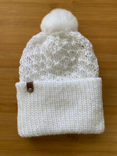 Load image into Gallery viewer, Handmade Lace Knit Beanie with Removable Pom
