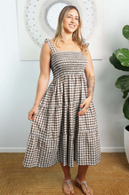 Load image into Gallery viewer, 3/4 Tie Up Smock Dress Gingham Print
