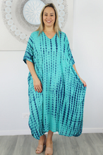 Load image into Gallery viewer, Long Kaftan Dress Crackle Tie Dye Print
