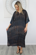 Load image into Gallery viewer, Long Kaftan Dress Crackle Tie Dye Print
