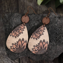 Load image into Gallery viewer, Handcrafted African Wooden Drop Earrings - Sunflower
