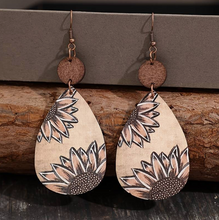 Load image into Gallery viewer, Handcrafted African Wooden Drop Earrings - Sunflower
