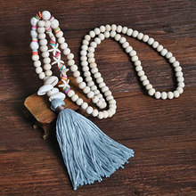 Load image into Gallery viewer, Semi-Precious Stone and Wooden Bead Long Necklace - Shell
