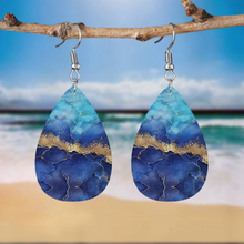 Load image into Gallery viewer, Vegan Leather Drop Earrings - Ocean
