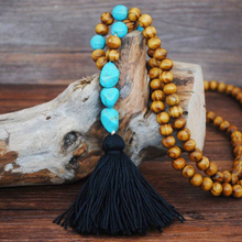 Load image into Gallery viewer, Semi-Precious Stone and Wooden Bead Long Necklace
