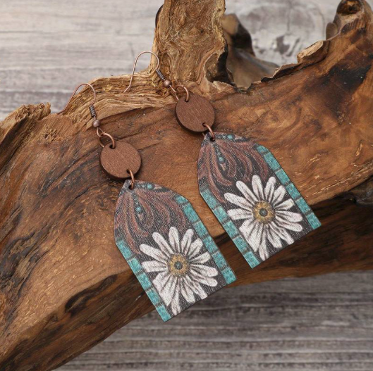 Handcrafted African Wooden Drop Earrings - Daisy