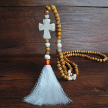 Load image into Gallery viewer, Semi-Precious Stone and Wooden Bead Long Necklace - Cross
