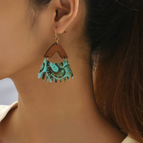 Handcrafted Wood and Vegan Leather Earrings