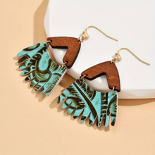 Load image into Gallery viewer, Handcrafted Wood and Vegan Leather Earrings
