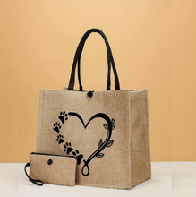 Load image into Gallery viewer, Canvas Tote Bag with Bonus Purse - Pawprint
