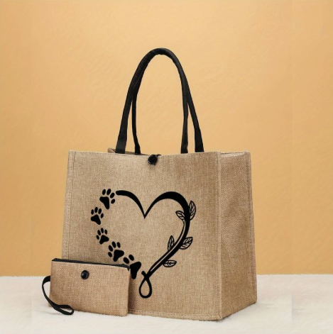 Canvas Tote Bag with Bonus Purse - Pawprint