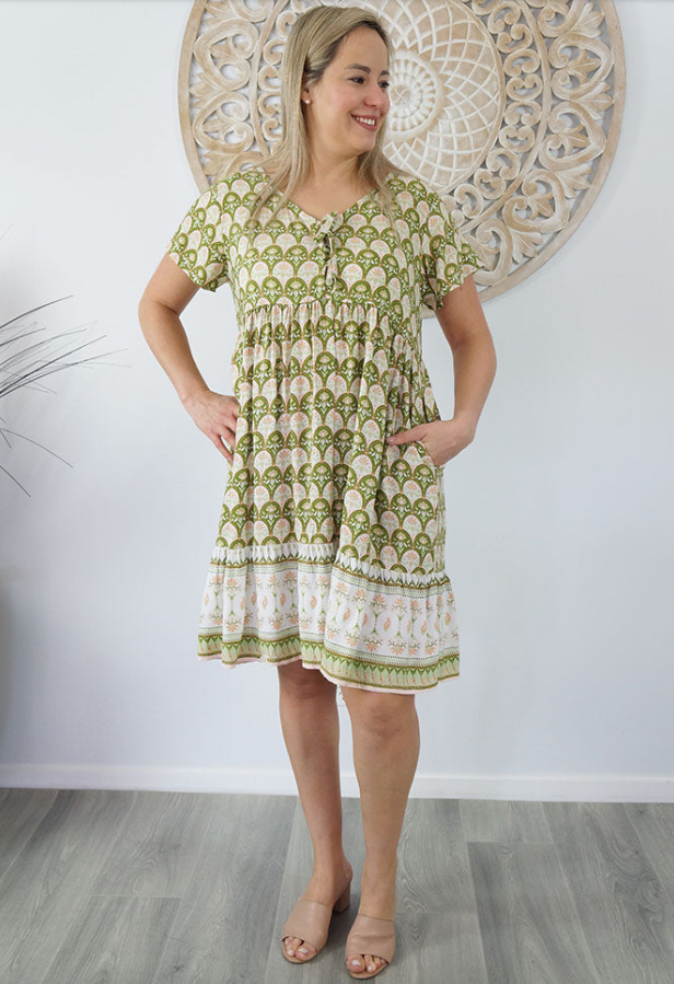 Kiki Baby Doll Dress Scallops Print