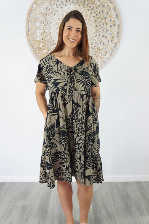 Kiki Baby Doll Dress Betelnut Print