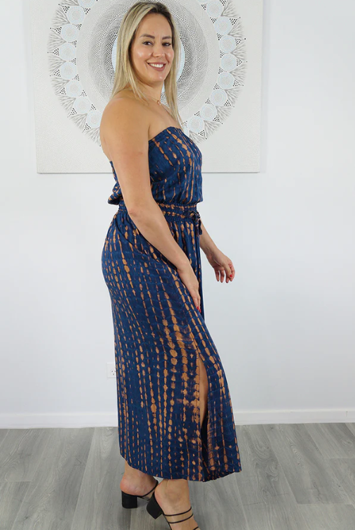 Long Tube Dress Crackle Tie Dye Print